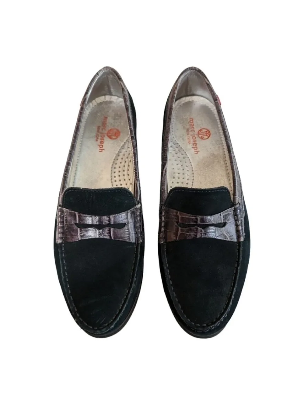 Marc Joseph Chambers Street Navy Suede Croc Leather Loafers Sz 8 Academia